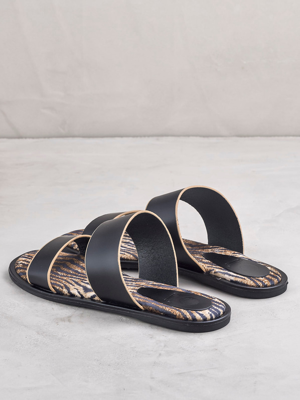 Siyah deri kadın düz terlik - Elle Shoes