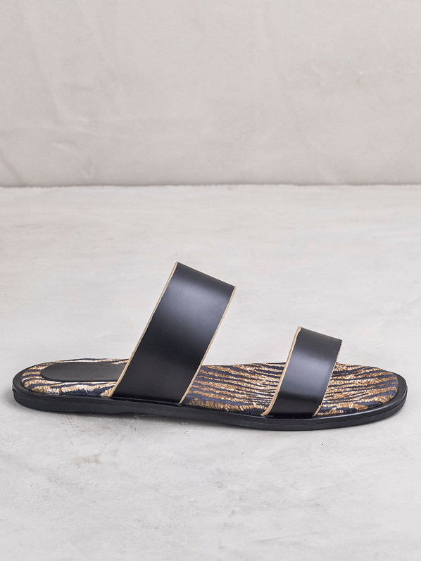 Siyah deri kadın düz terlik - Elle Shoes
