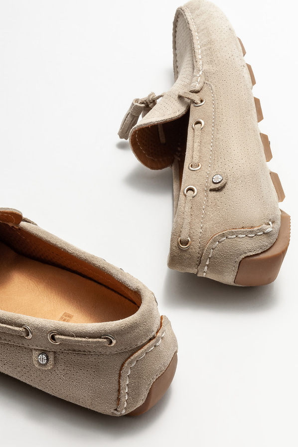 Bej deri erkek loafer, günlük kullanım için - Elle Shoes