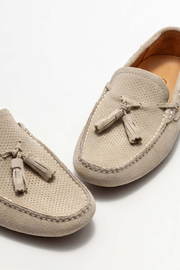 Bej deri erkek loafer, günlük kullanım için - Elle Shoes