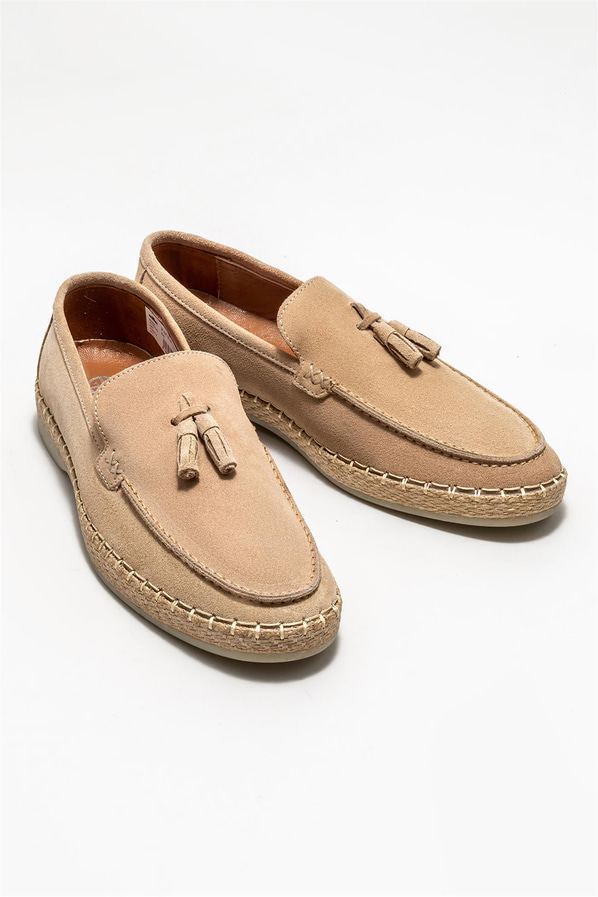 Bej deri erkek espadril - Elle Shoes