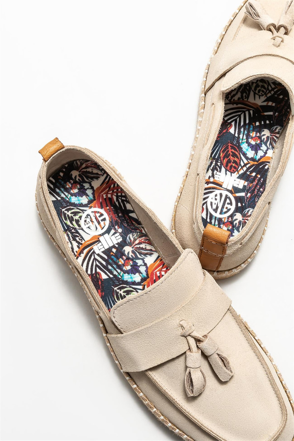 Bej deri erkek espadril - Elle Shoes