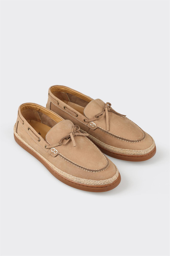 Bej deri erkek loafer, günlük kullanım için - Elle Shoes