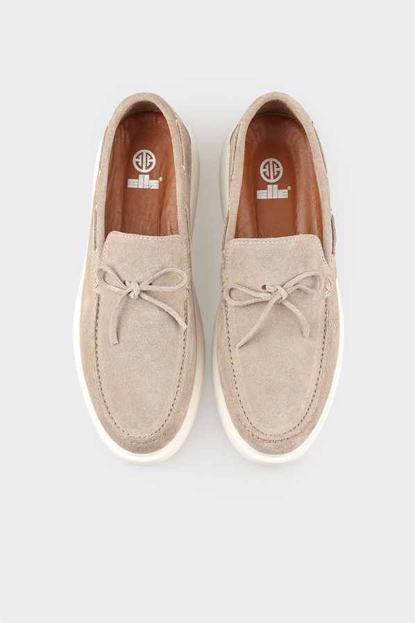 Bej deri erkek loafer, günlük kullanım için - Elle Shoes