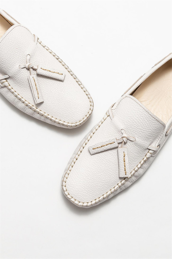 Bej deri erkek loafer, günlük kullanım için - Elle Shoes