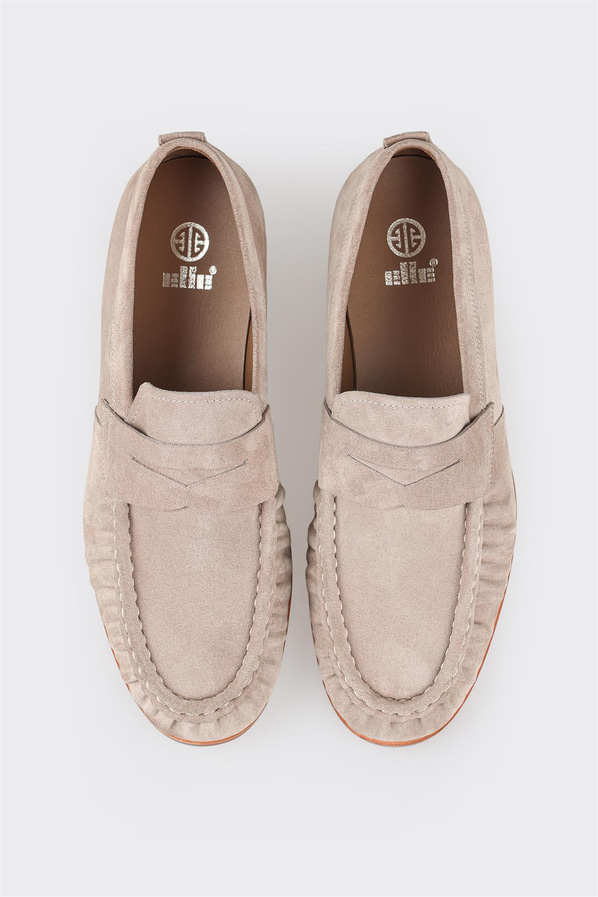 Bej deri erkek loafer, günlük kullanım için - Elle Shoes