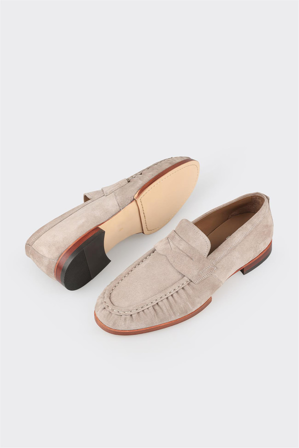 Bej deri erkek loafer, günlük kullanım için - Elle Shoes