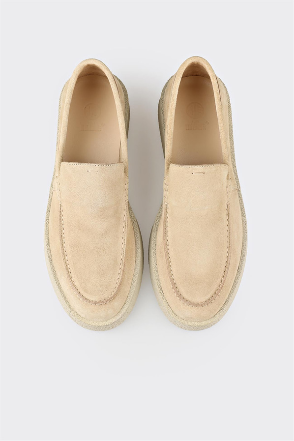 Bej deri ve süet simli düz erkek loafer, rahat kullanım için - Elle Shoes