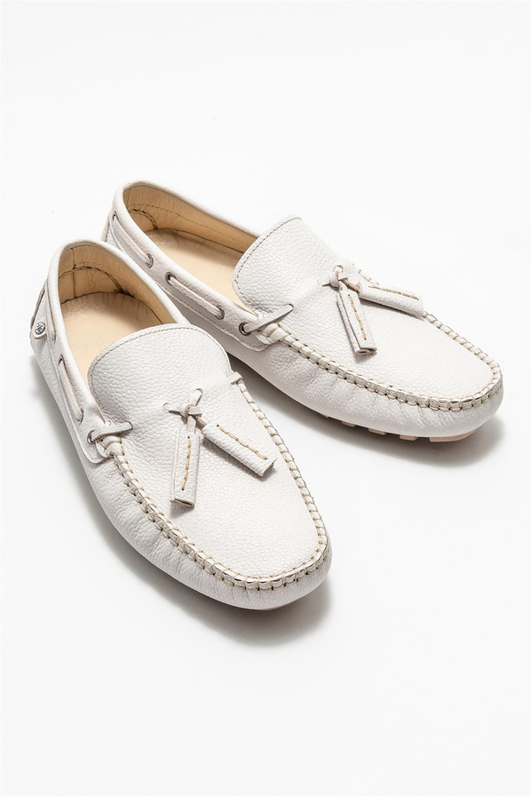 Bej deri erkek loafer, günlük kullanım için - Elle Shoes