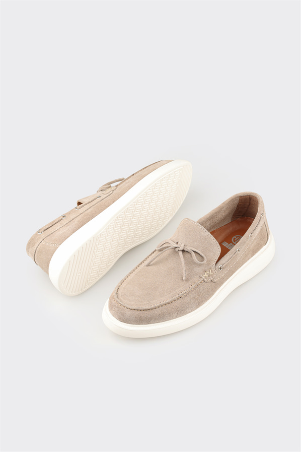 Bej deri erkek loafer, günlük kullanım için - Elle Shoes