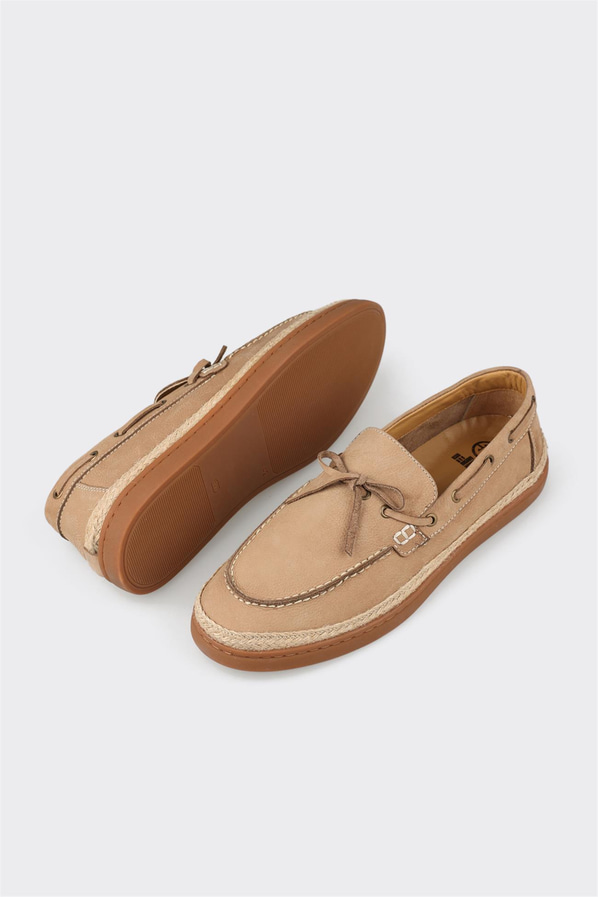 Bej deri erkek loafer, günlük kullanım için - Elle Shoes