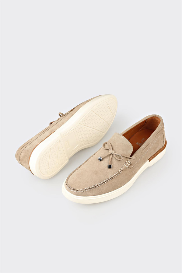 Bej deri erkek loafer, günlük kullanım için - Elle Shoes