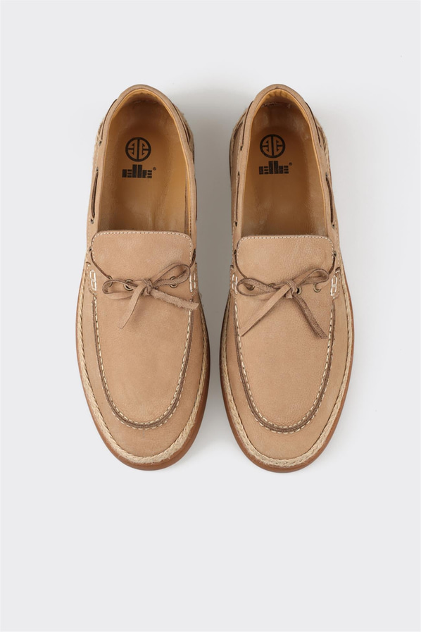 Bej deri erkek loafer, günlük kullanım için - Elle Shoes