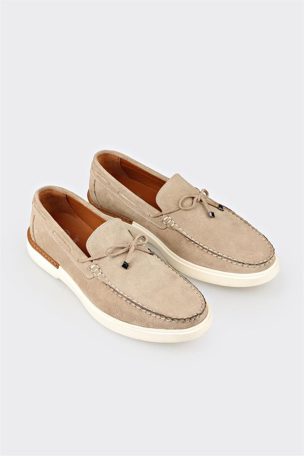 Bej deri erkek loafer, günlük kullanım için - Elle Shoes