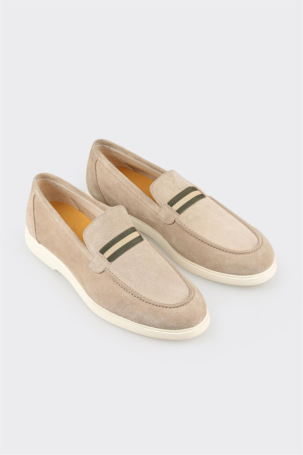 Bej deri erkek loafer, rahat kullanım için - Elle Shoes