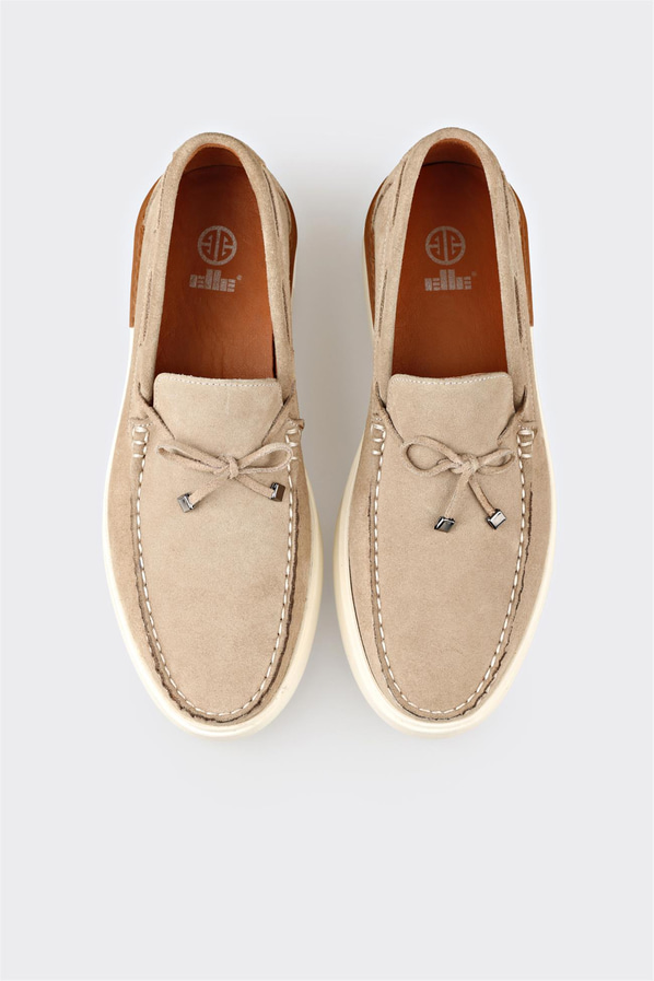 Bej deri erkek loafer, günlük kullanım için - Elle Shoes