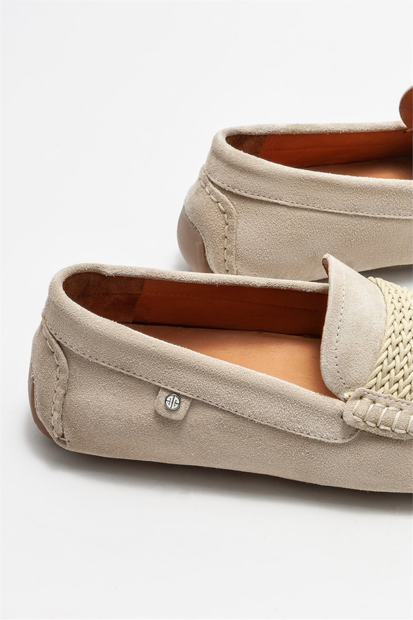 Bej deri erkek günlük ayakkabı, günlük kullanım için - Elle Shoes