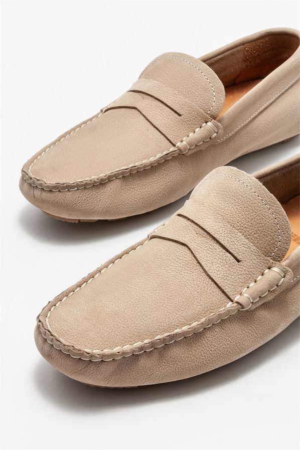 Bej deri erkek günlük ayakkabı, günlük kullanım için - Elle Shoes