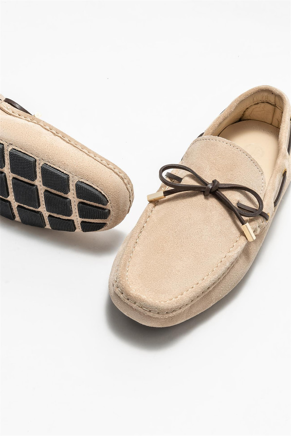 Bej deri erkek günlük ayakkabı, günlük kullanım için - Elle Shoes