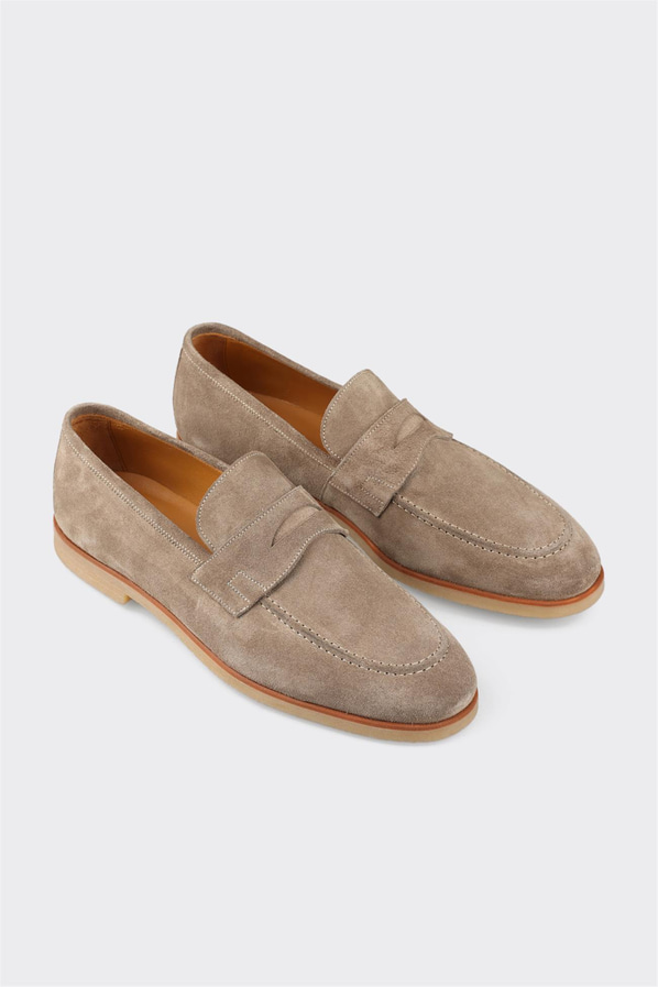 Bej deri erkek loafer, günlük kullanım için - Elle Shoes