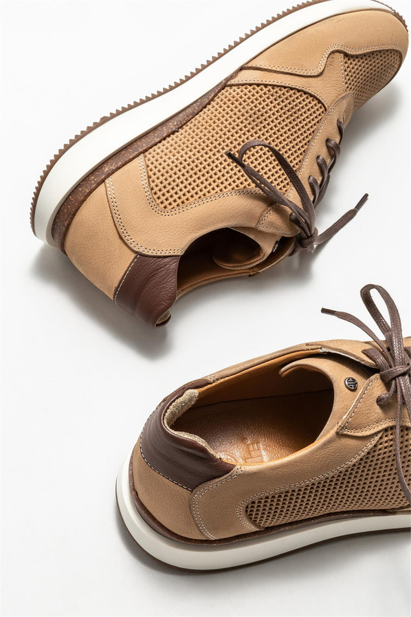 Bej deri erkek günlük ayakkabı, günlük kullanım için - Elle Shoes