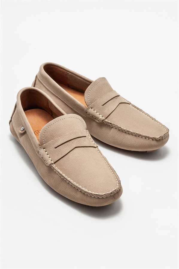 Bej deri erkek günlük ayakkabı, günlük kullanım için - Elle Shoes