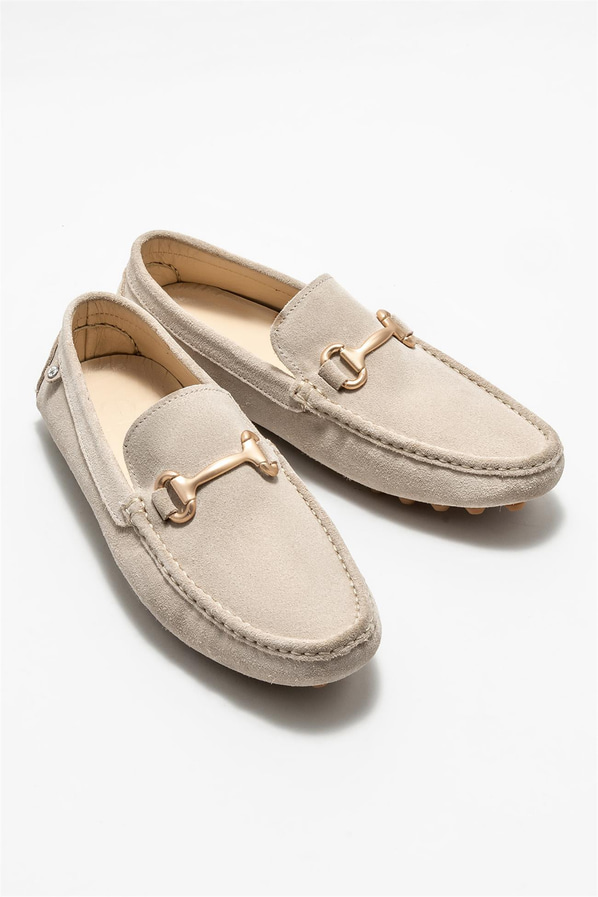 Bej deri erkek loafer, günlük kullanım için - Elle Shoes