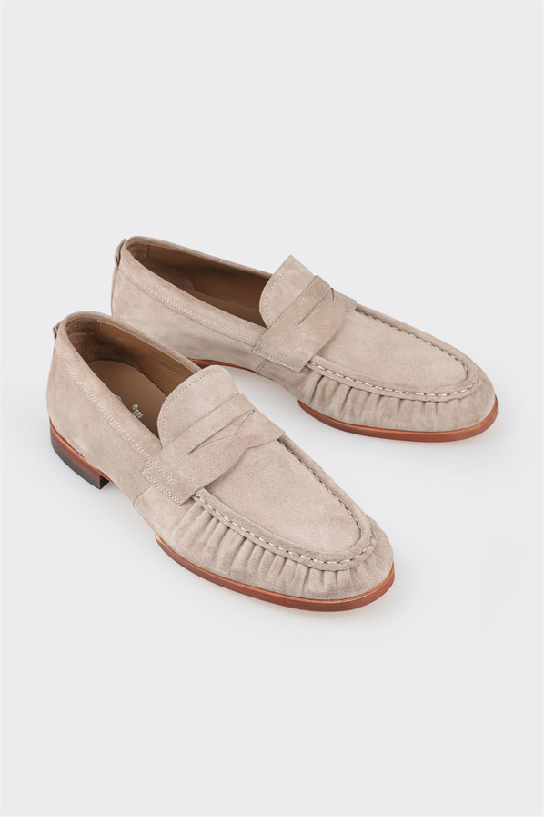 Bej deri erkek loafer, günlük kullanım için - Elle Shoes