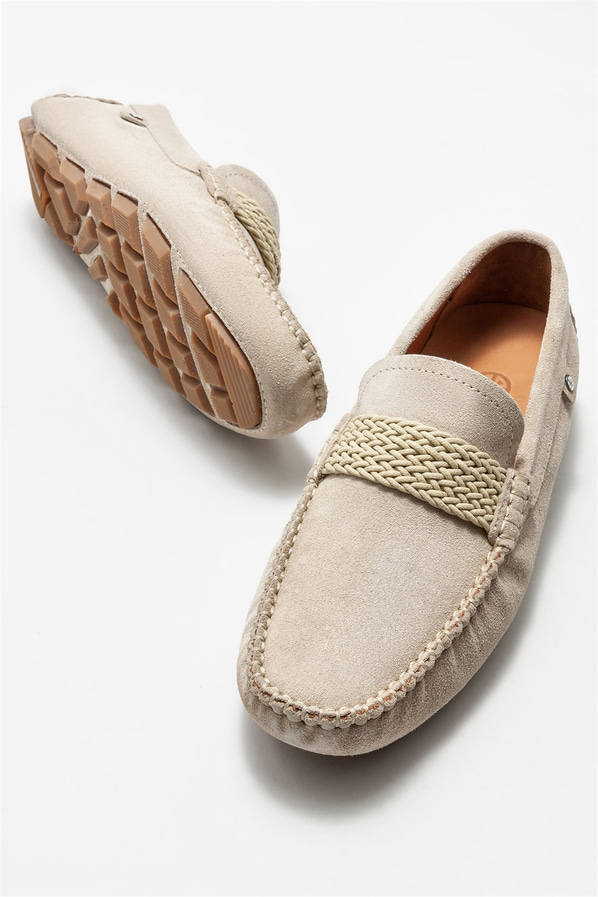 Bej deri erkek günlük ayakkabı, günlük kullanım için - Elle Shoes