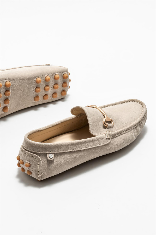 Bej deri erkek loafer, günlük kullanım için - Elle Shoes