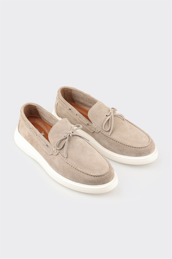 Bej deri erkek loafer, günlük kullanım için - Elle Shoes