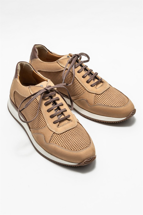 Bej deri erkek günlük ayakkabı, günlük kullanım için - Elle Shoes