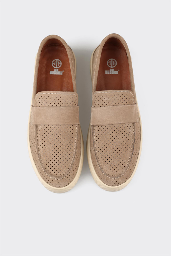 Bej deri ve süet erkek loafer, ofis stili için - Elle Shoes