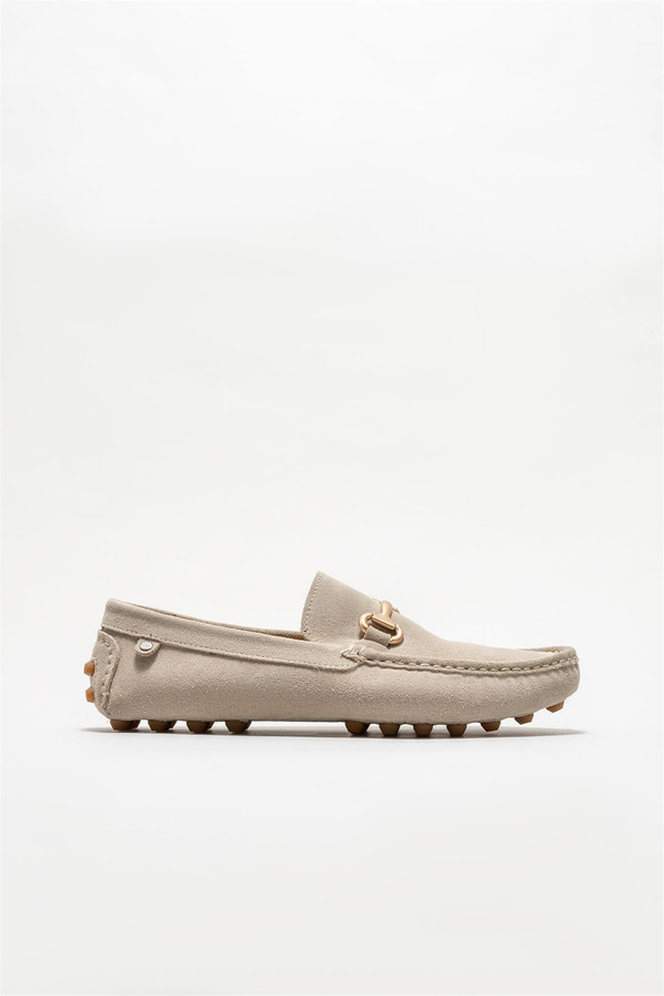Bej deri erkek loafer, günlük kullanım için - Elle Shoes