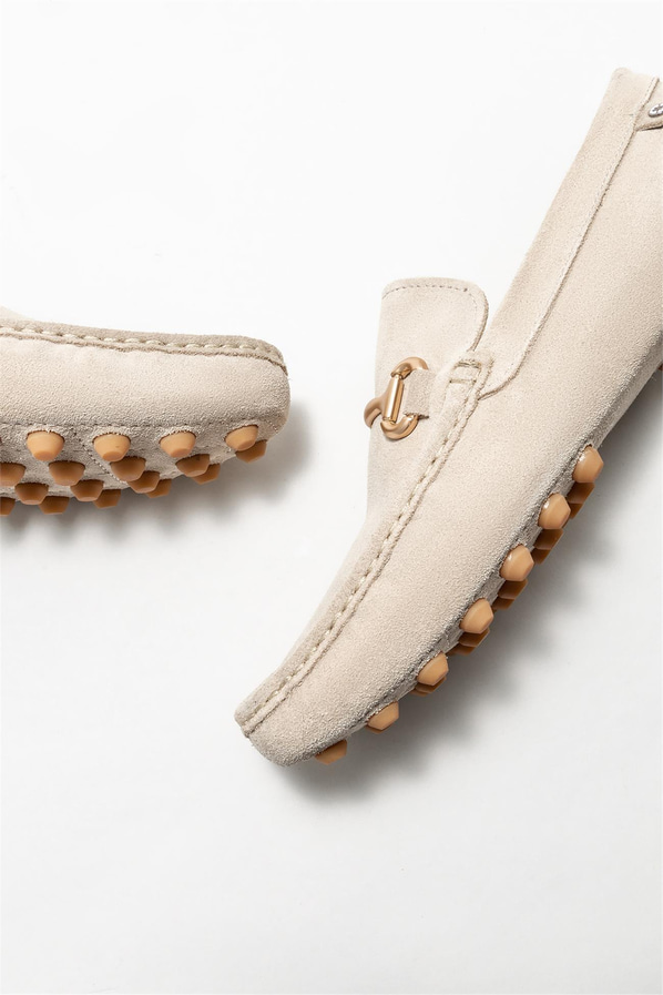 Bej deri erkek loafer, günlük kullanım için - Elle Shoes