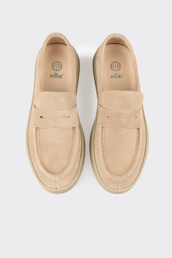 Bej deri erkek loafer, günlük kullanım için - Elle Shoes