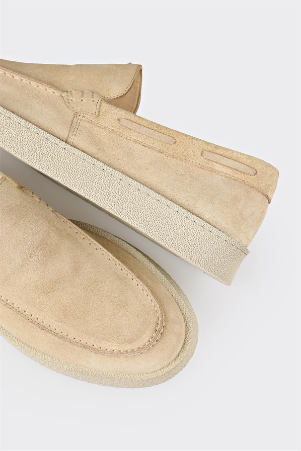 Bej deri ve süet simli düz erkek loafer, rahat kullanım için - Elle Shoes