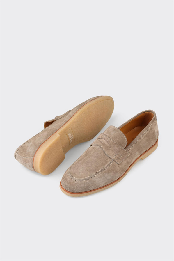 Bej deri erkek loafer, günlük kullanım için - Elle Shoes