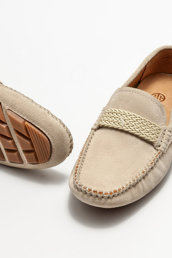 Bej deri erkek loafer, günlük kullanım için - Elle Shoes