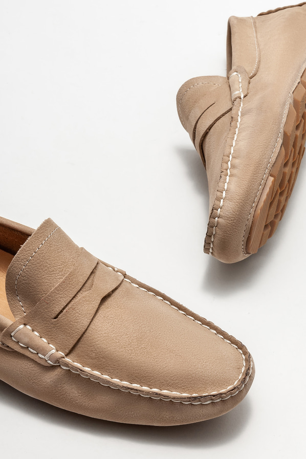 Bej deri erkek loafer, günlük kullanım için - Elle Shoes