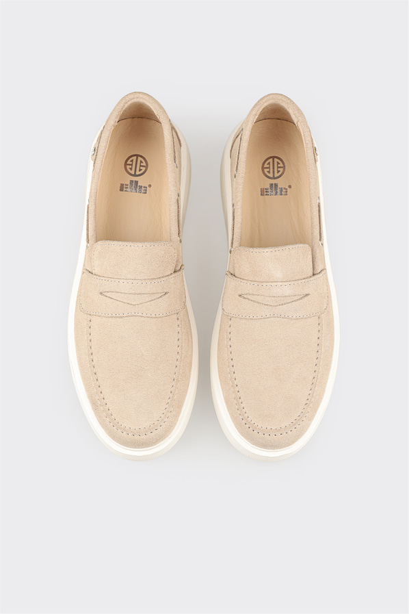 Bej deri erkek loafer, günlük kullanım için - Elle Shoes