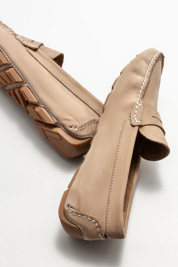Bej deri erkek loafer, günlük kullanım için - Elle Shoes