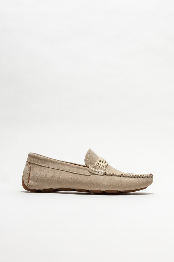 Bej deri erkek loafer, günlük kullanım için - Elle Shoes