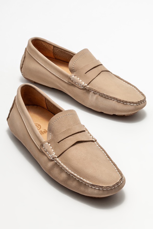 Bej deri erkek loafer, günlük kullanım için - Elle Shoes