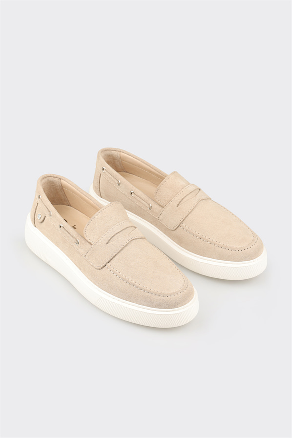 Bej deri erkek loafer, günlük kullanım için - Elle Shoes