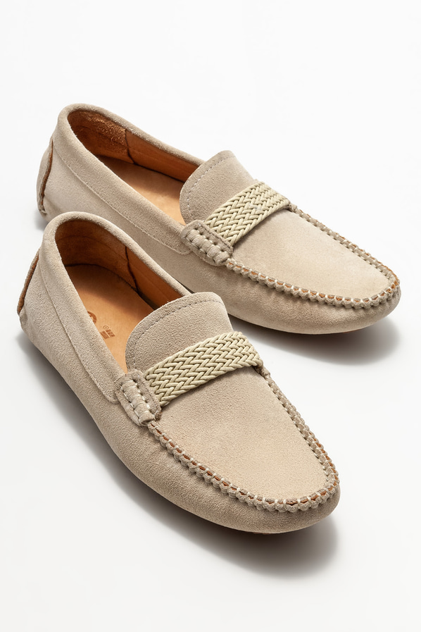Bej deri erkek loafer, günlük kullanım için - Elle Shoes