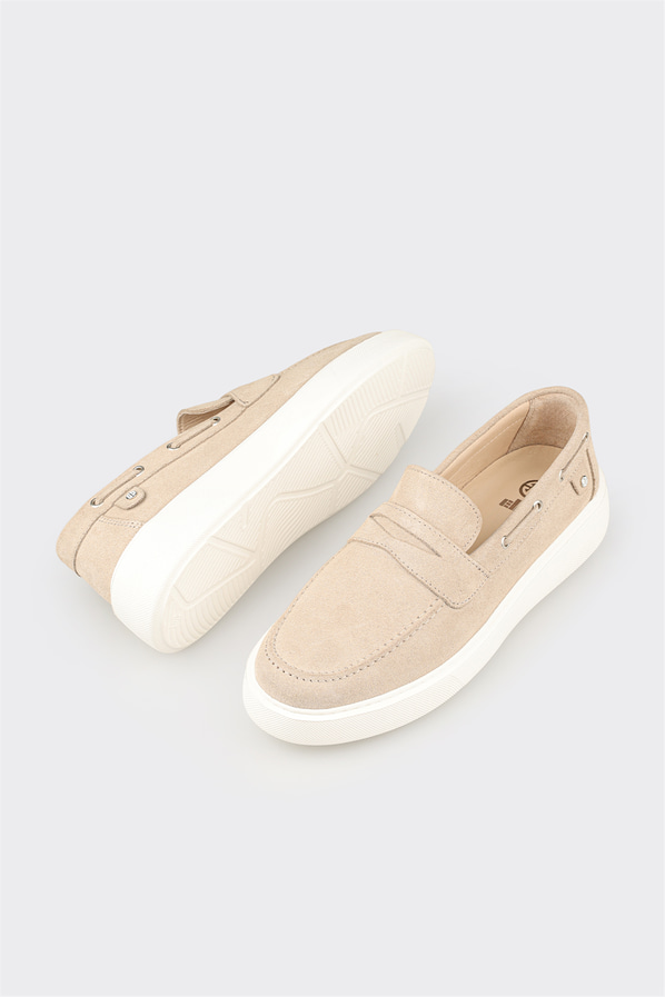 Bej deri erkek loafer, günlük kullanım için - Elle Shoes