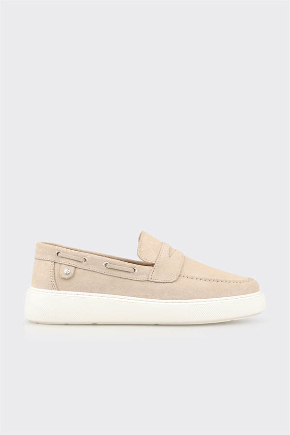 Bej deri erkek loafer, günlük kullanım için - Elle Shoes