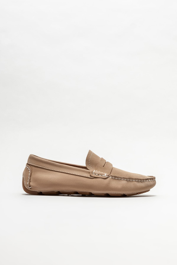 Bej deri erkek loafer, günlük kullanım için - Elle Shoes