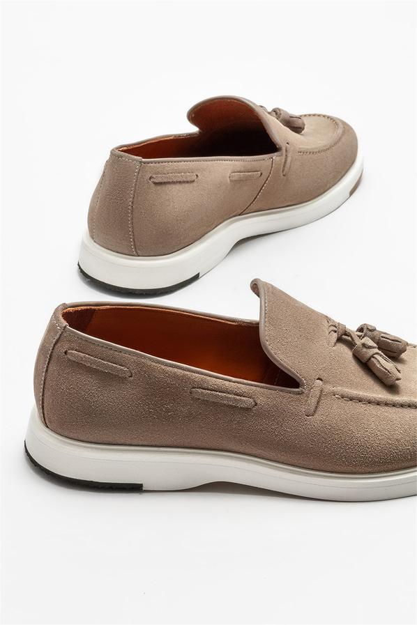 Bej deri erkek loafer - Elle Shoes